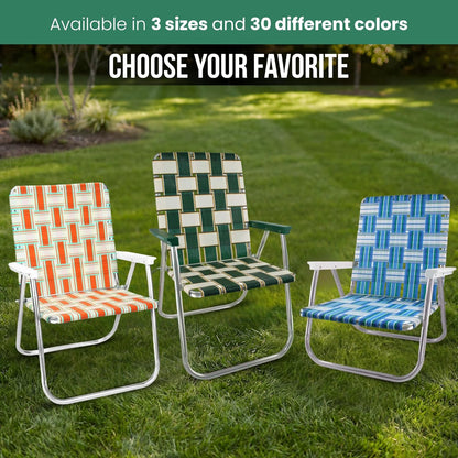Folding Aluminum Outdoor Patio Lawn Chair | Heavy-Duty Webbed Chairs for Camping, Sports, Beach, Yard & Tailgating | Lightweight Portable | Classic - Black and White Stripe