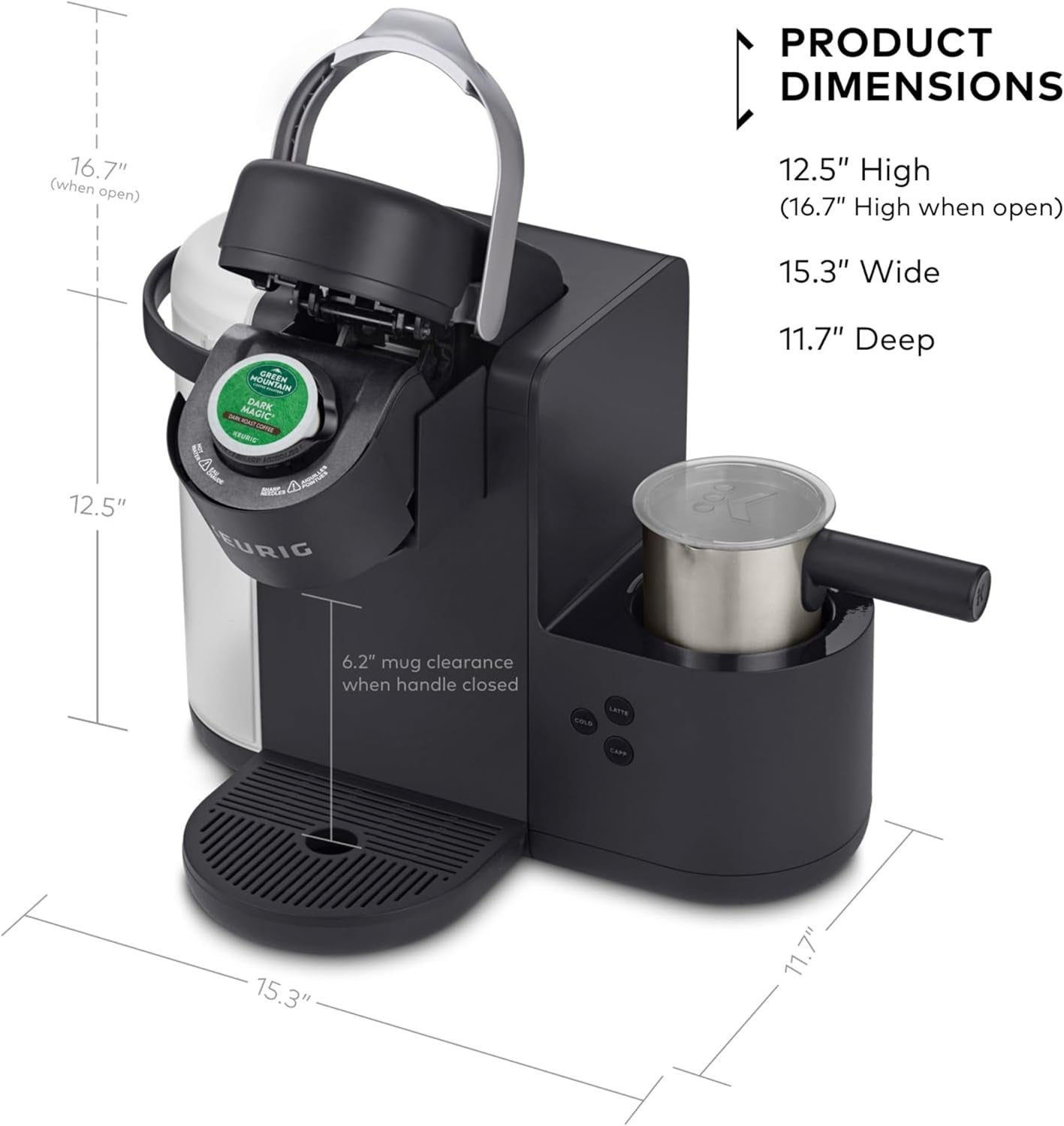K-Cafe Single-Serve K-Cup Coffee Maker, Latte Maker and Cappuccino Maker, Comes with Dishwasher Safe Milk Frother, Coffee Shot Capability, Compatible with All  K-Cup Pods, Dark Charcoal | Dishwasher Safe Milk Frother