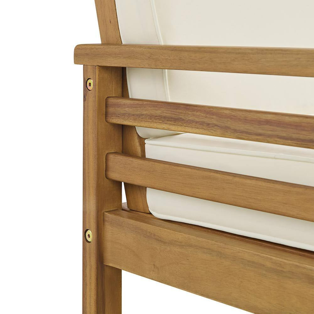 Okemo Acacia Wood Outdoor Couch with Cream Cushions