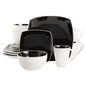 Soho Lounge Square Glazed 16 Piece Stoneware Set, Black and White