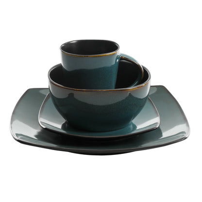 Soho Lounge Square Stoneware 16 Piece Dinnerware Set, Teal