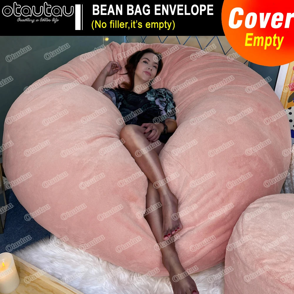 5/6/7Ft round Giant Fur Sofa Sac Cover Bean Bag Bed Pouf Fluffy Comfy Beanbag Couch Futon Movie Recliner DD1TM9T
