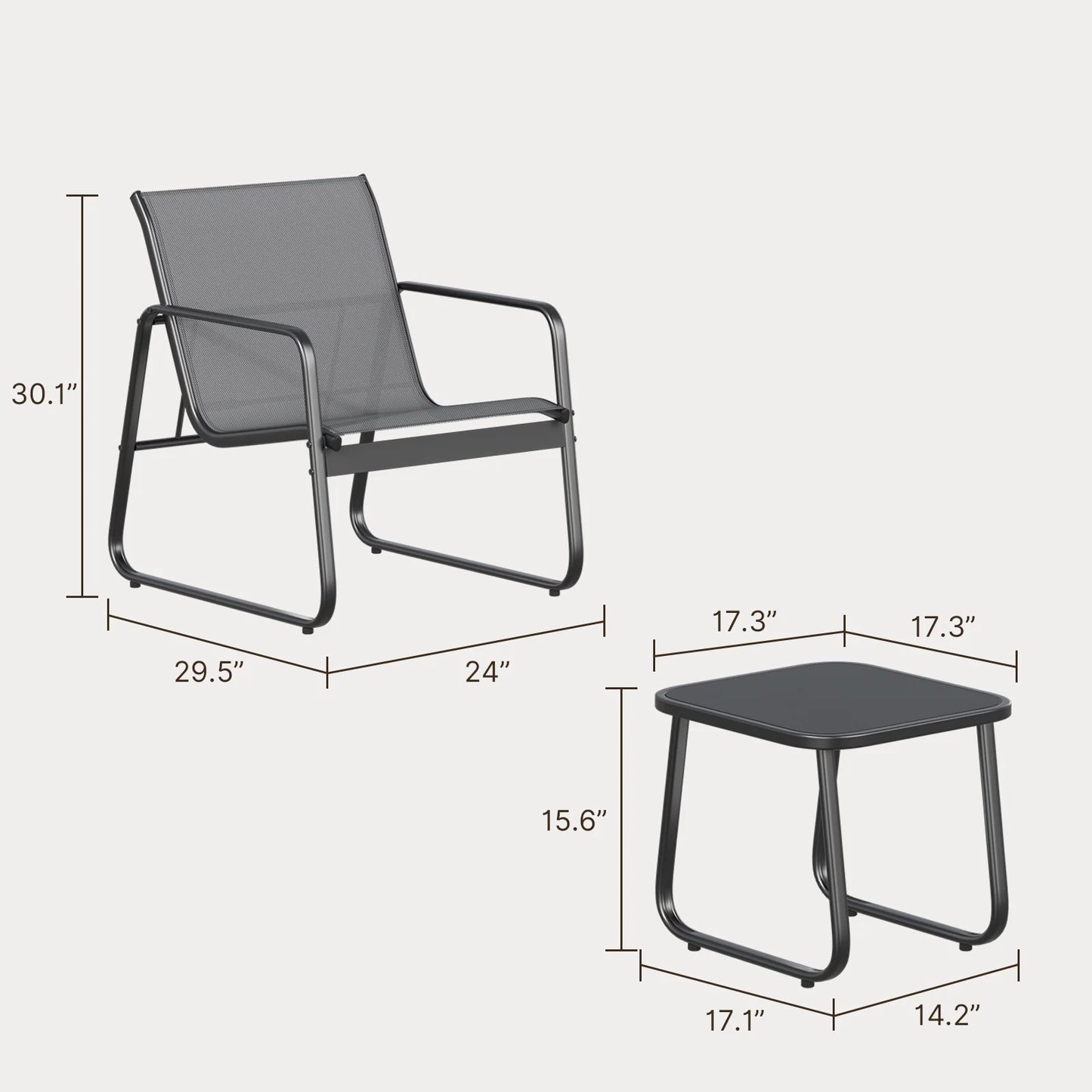 3-Piece Outdoor Bistro Furniture Set, 2-Seater Patio Conversation Chairs with Anti-Rust Metal Frame, Gray