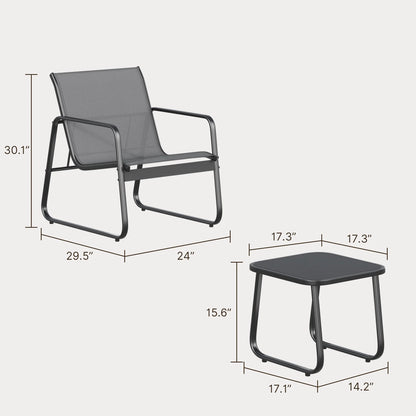 3-Piece Outdoor Bistro Furniture Set, 2-Seater Patio Conversation Chairs with Anti-Rust Metal Frame, Gray