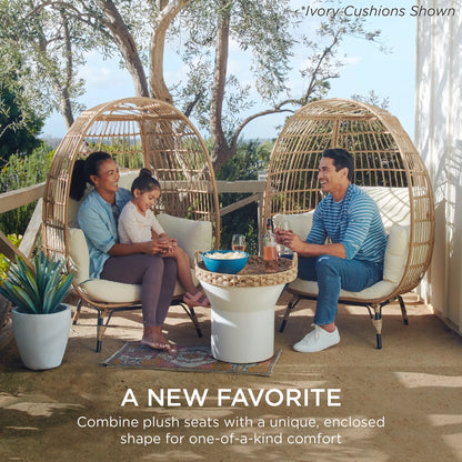 Wicker Egg Chair Oversized Indoor Outdoor Patio Lounger W/ Steel Frame - Navy