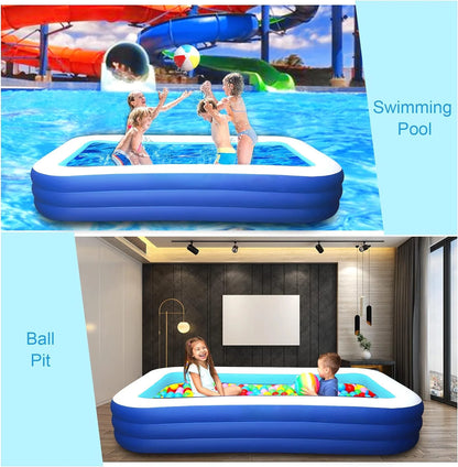 Inflatable Pool for Kids and Adults, 118" X 68" X 22" Oversized Thickened Family Swimming Pool for Toddlers, Outdoor, Garden, Backyard, Summer Water Party