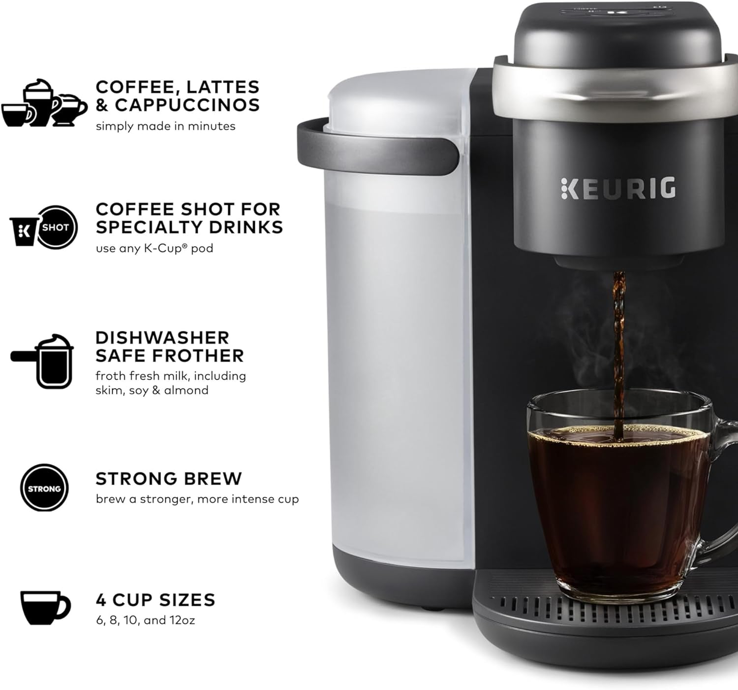 K-Cafe Single-Serve K-Cup Coffee Maker, Latte Maker and Cappuccino Maker, Comes with Dishwasher Safe Milk Frother, Coffee Shot Capability, Compatible with All  K-Cup Pods, Dark Charcoal | Dishwasher Safe Milk Frother