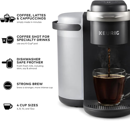 K-Cafe Single-Serve K-Cup Coffee Maker, Latte Maker and Cappuccino Maker, Comes with Dishwasher Safe Milk Frother, Coffee Shot Capability, Compatible with All  K-Cup Pods, Dark Charcoal | Dishwasher Safe Milk Frother
