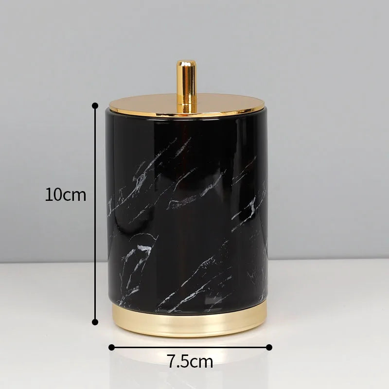European Ceramic Bathroom Set Five Piece Set Marble Texture Washbasin Soap Bottle Golden Stroke Modern Home Bathrooms Decoration
