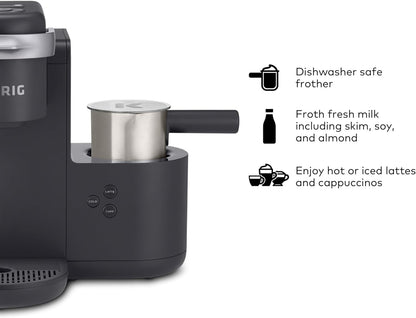 K-Cafe Single-Serve K-Cup Coffee Maker, Latte Maker and Cappuccino Maker, Comes with Dishwasher Safe Milk Frother, Coffee Shot Capability, Compatible with All  K-Cup Pods, Dark Charcoal | Dishwasher Safe Milk Frother