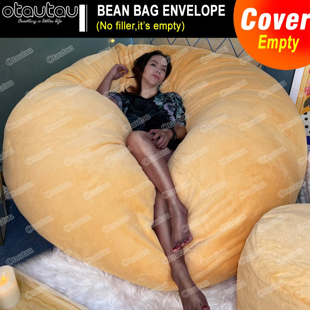 5/6/7Ft round Giant Fur Sofa Sac Cover Bean Bag Bed Pouf Fluffy Comfy Beanbag Couch Futon Movie Recliner DD1TM9T