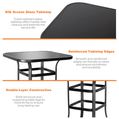5 -Piece Brown and Black Bar Height Patio Dining Set Iron Square Table with 4 Brown Swivel Chairs