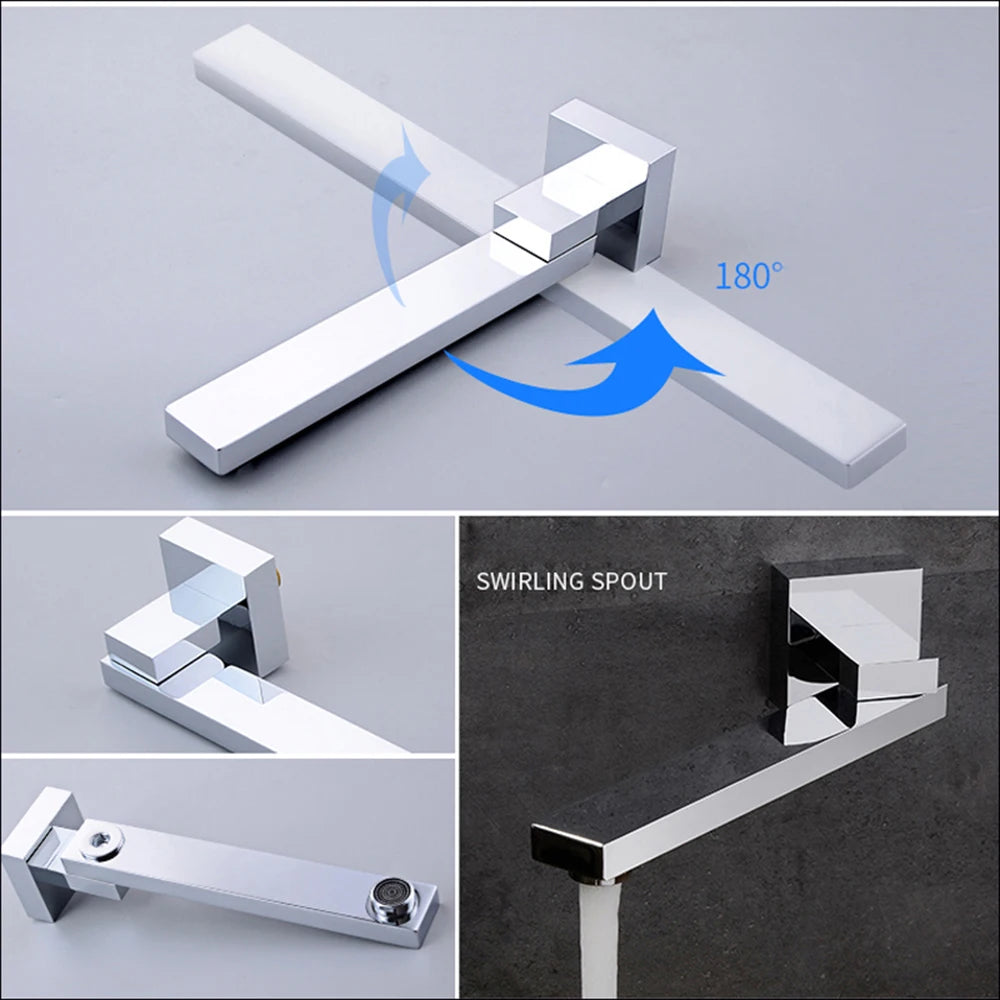 Wall Mount Rainfall Shower Faucet Set Chrome Concealed Bathroom Faucets System 16'' Head with Swivel Tub Spout Mixer Tap