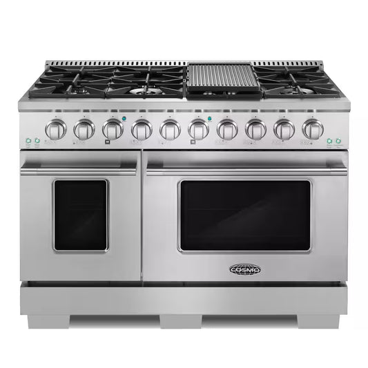48 In. Vista Collection 6.6 Cu. Ft. Double Oven Gas Range, 8-Burners, LED Panel, Cast Iron Grates, Stainless Steel