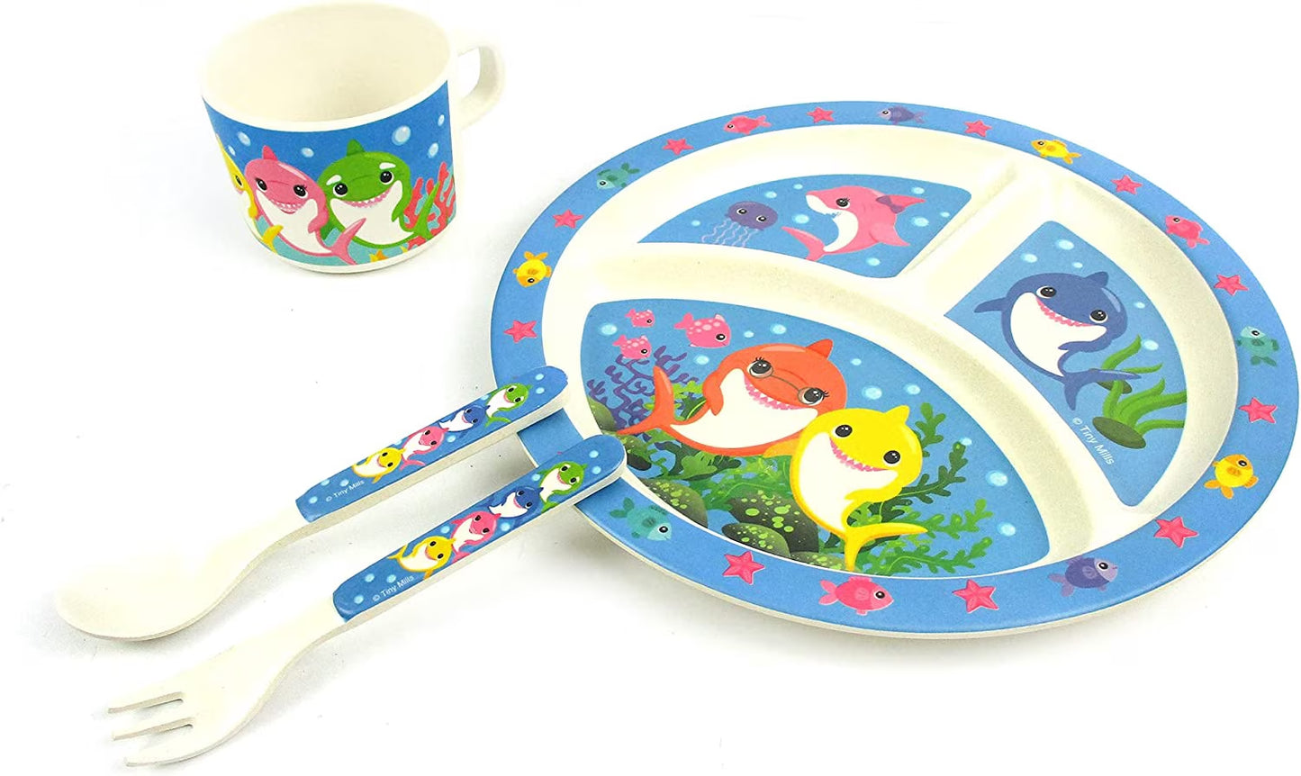 4 Pcs Eco-Friendly Plant Based Kid'S Shark Family Dinnerware Set for Gifts, Birthdays, Christmas, Holidays, Hanukkah, Easter