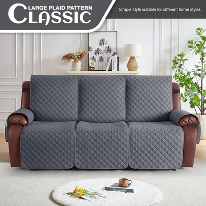 100% Waterproof Recliner Sofa Cover, Reclining Couch Covers for Pets, Dogs, Recliner Couch Slipcover Furniture Protector with Elastic Straps for Kids(3 Seater, Dark Gray)
