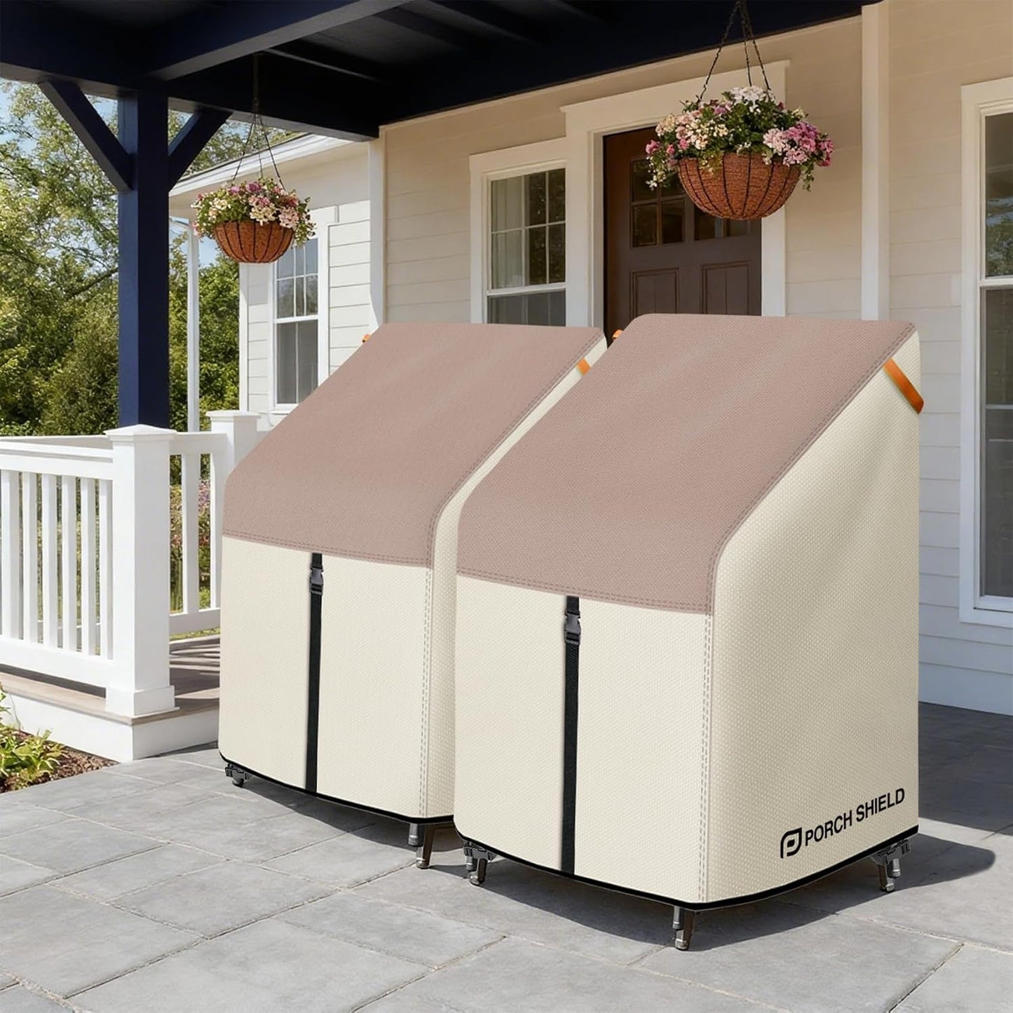 Patio Stackable Chair Covers - Waterproof Outdoor Stack of Chair Cover - 27W X 33D X 46H Inch, Light Tan & Khaki