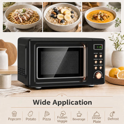0.7 Cu.Ft Retro Countertop Microwave Oven 700W LED Display Glass Turntable Rose Gold