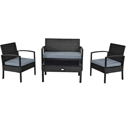 HW63756 4PCS Patio Rattan Furniture Set Garden Deck