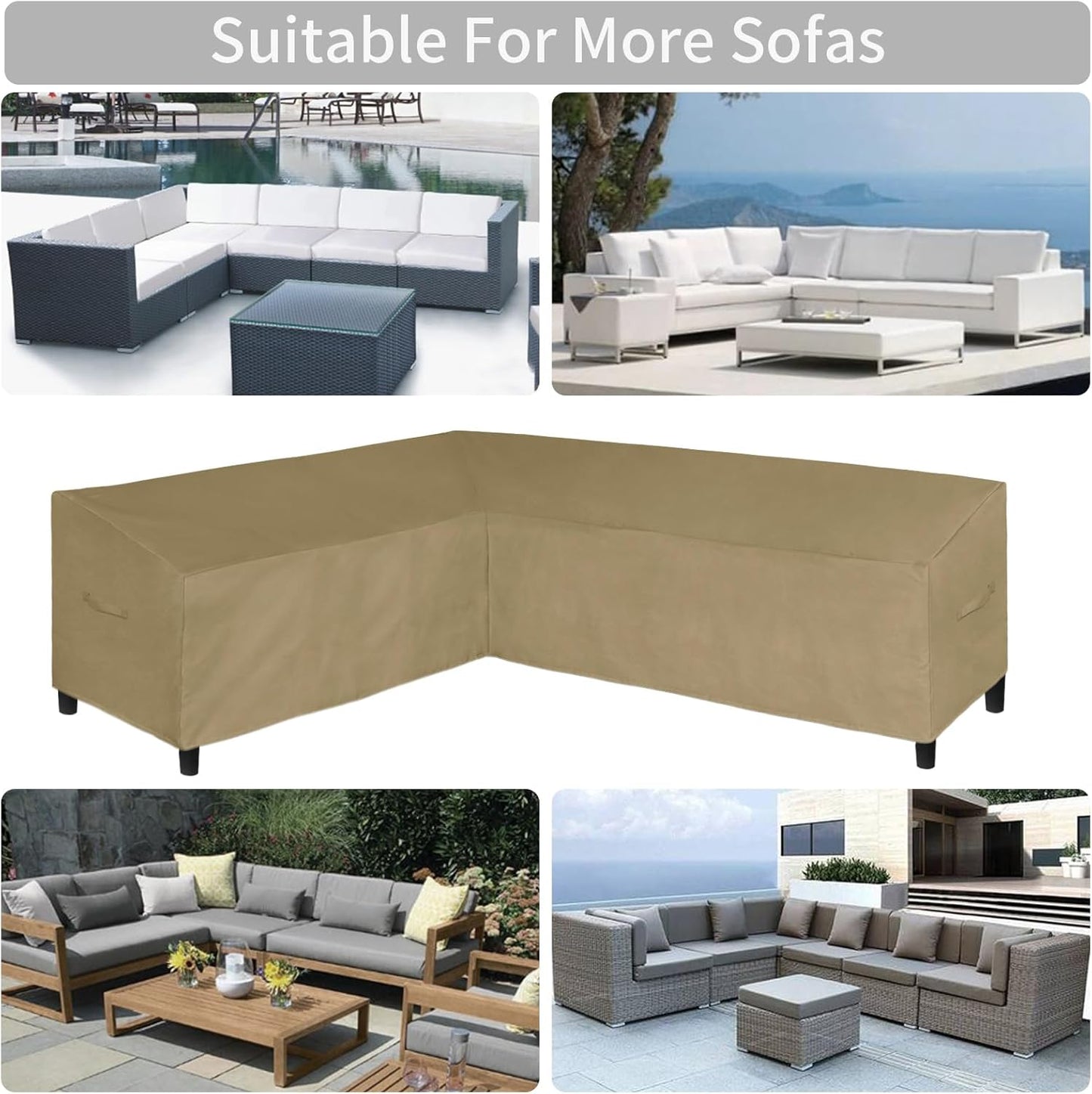 600D Patio L-Shaped Sectional Sofa Cover, 83"X104",Left Facing | Waterproof Outdoor Sectional Cover Heavy Duty Patio Garden Furniture Cover with Air Vent, Camel