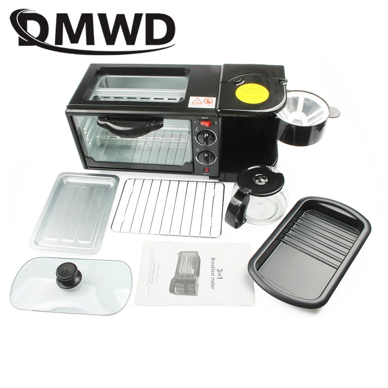 110V/220V 3-In-1 Breakfast Machine Drip American Coffee Maker Cooker Teppanyaki Bread Pizza Oven Egg Omelette Frying Pan Toaster