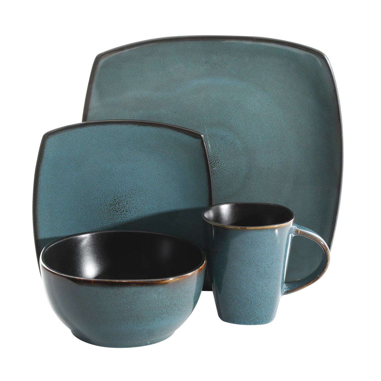Soho Lounge Square Stoneware 16 Piece Dinnerware Set, Teal