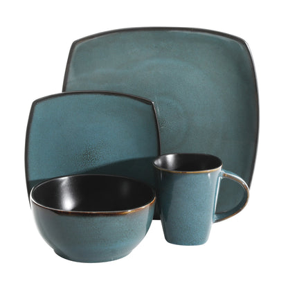 Soho Lounge Square Stoneware 16 Piece Dinnerware Set, Teal