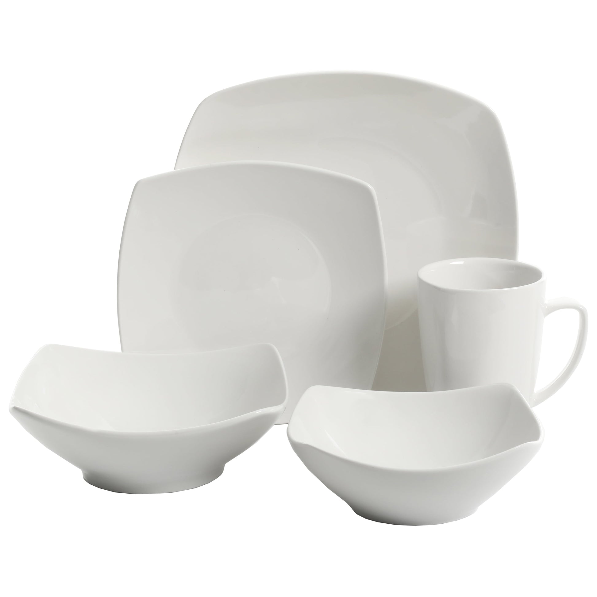 Everyday Square White Stoneware Dinnerware Set, 40-Piece