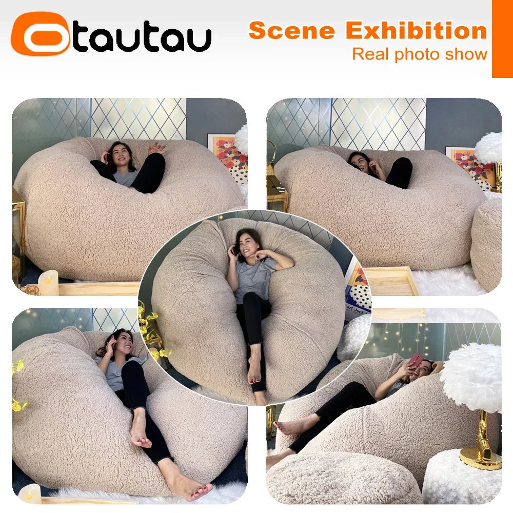 King Size Giant Sofa Sac Pouf Cover No Filling Soft Fluffy Bean Bag Chair Puff Couch Floor Corner Seat Futon DD007