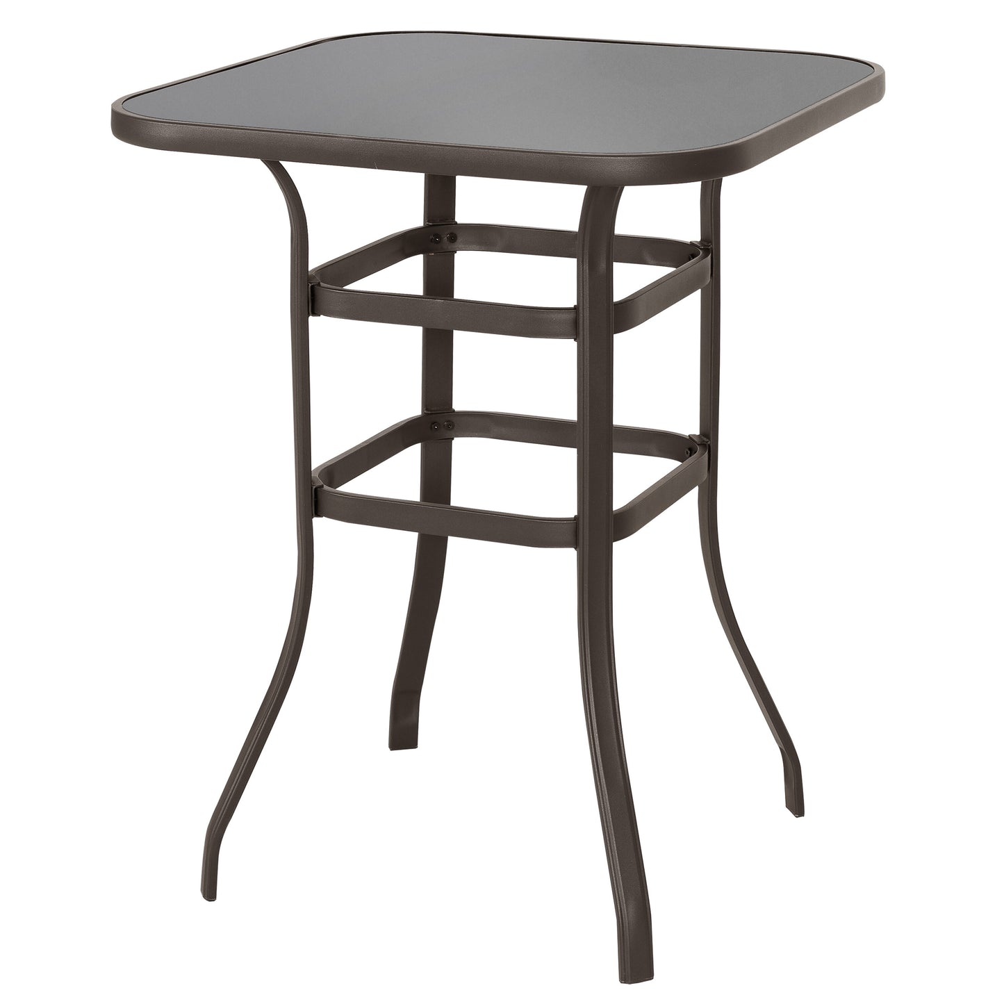 5 -Piece Brown and Black Bar Height Patio Dining Set Iron Square Table with 4 Brown Swivel Chairs