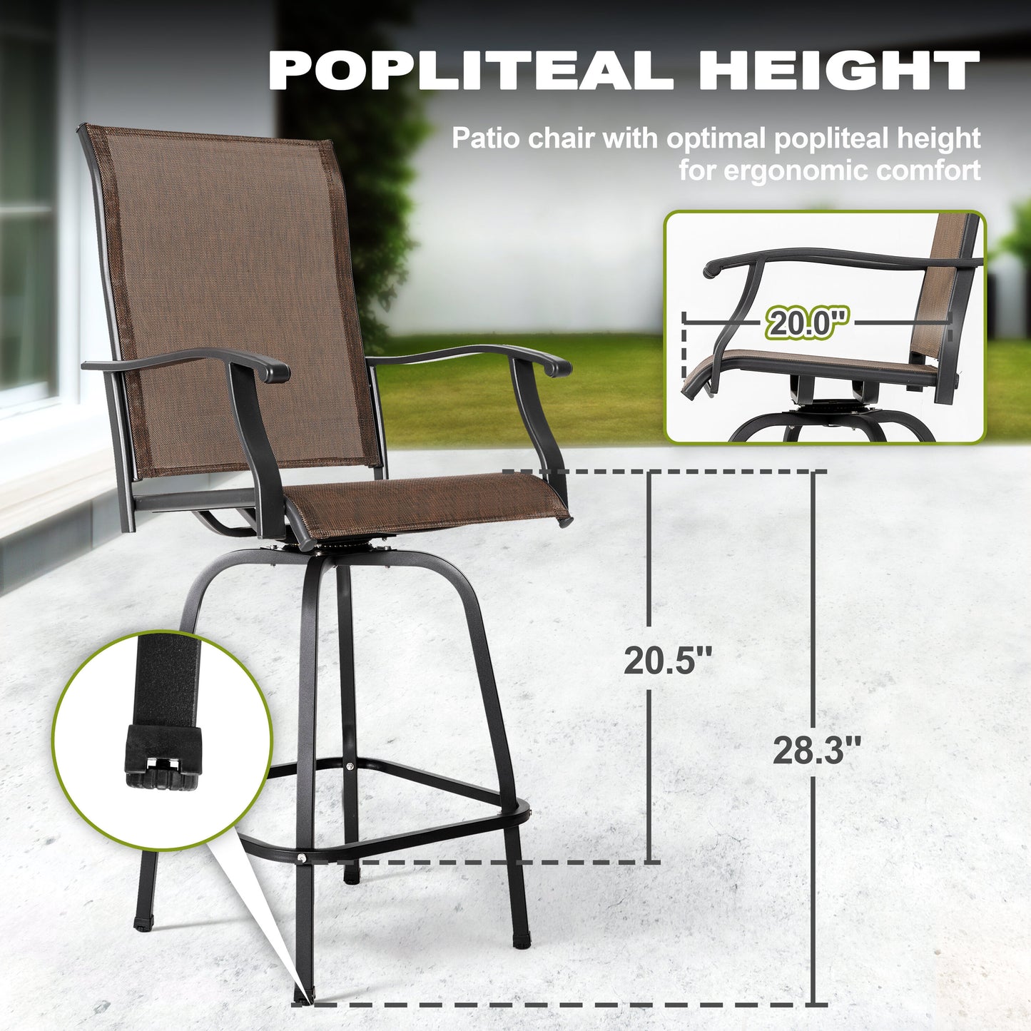 5 -Piece Brown and Black Bar Height Patio Dining Set Iron Square Table with 4 Brown Swivel Chairs