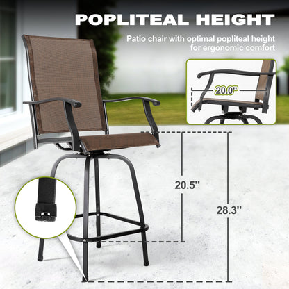 5 -Piece Brown and Black Bar Height Patio Dining Set Iron Square Table with 4 Brown Swivel Chairs