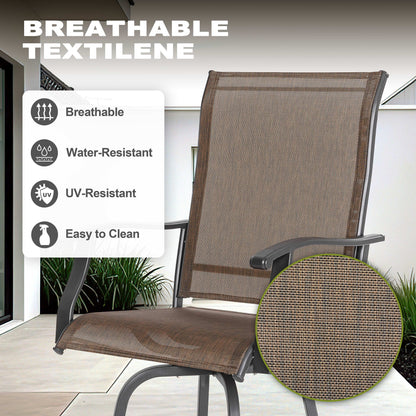 5 -Piece Brown and Black Bar Height Patio Dining Set Iron Square Table with 4 Brown Swivel Chairs