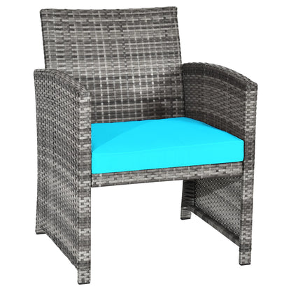 4PCS Patio Rattan Furniture Set Conversation Glass Table Top Cushioned