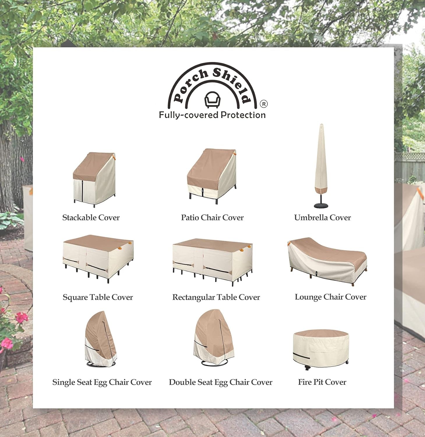 Patio Stackable Chair Covers - Waterproof Outdoor Stack of Chair Cover - 27W X 33D X 46H Inch, Light Tan & Khaki