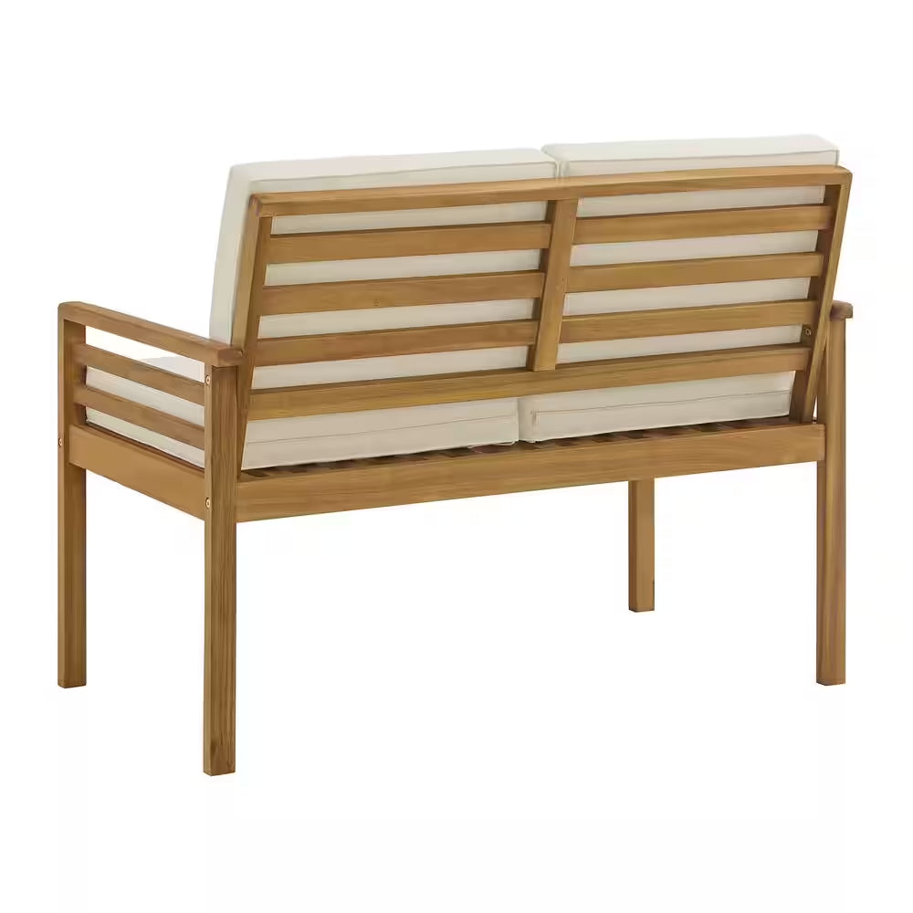 Okemo Acacia Wood Outdoor Couch with Cream Cushions