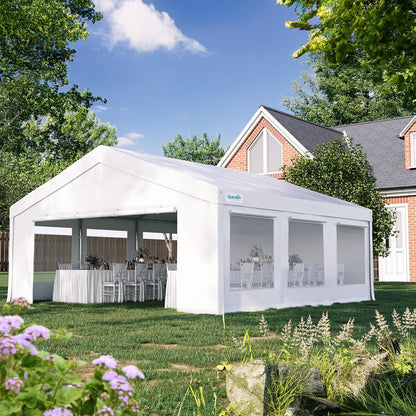 20X20Ft Heavy Duty Party Tent Outdoor Canopy with Mesh Windows | Side-Opening Screen Sidewalls, 1.5" Galvanized Steel Frame,160G PE Waterproof Canopy for Weddings, Parties & Events