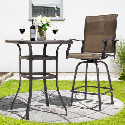 5 -Piece Brown and Black Bar Height Patio Dining Set Iron Square Table with 4 Brown Swivel Chairs
