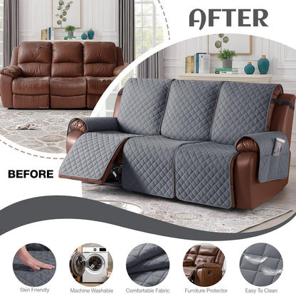 100% Waterproof Recliner Sofa Cover, Reclining Couch Covers for Pets, Dogs, Recliner Couch Slipcover Furniture Protector with Elastic Straps for Kids(3 Seater, Dark Gray)