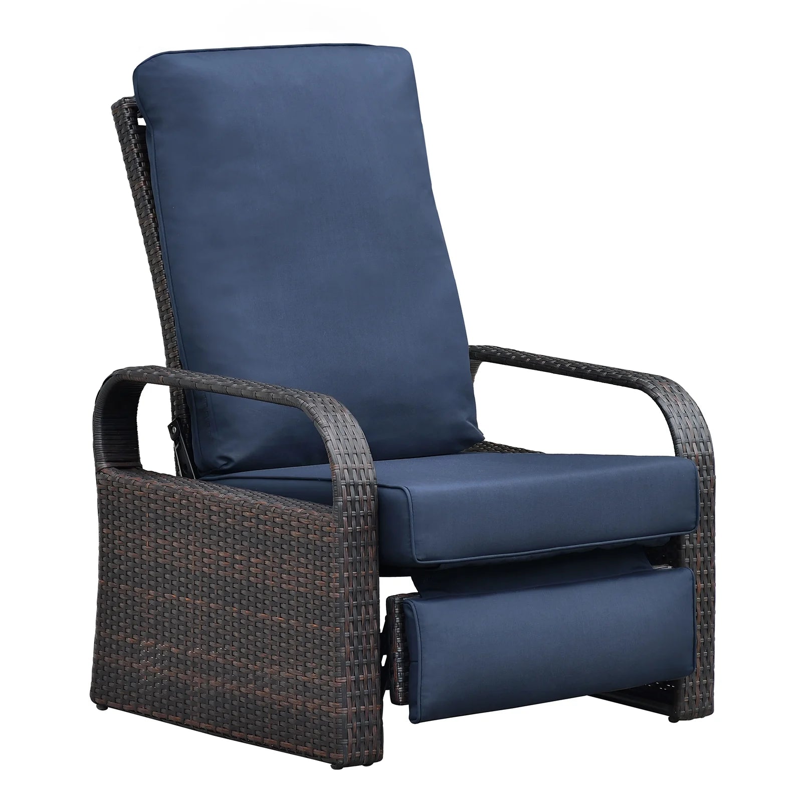 Outdoor Patio Adjustable Wicker Reclining Chair,Navy Blue