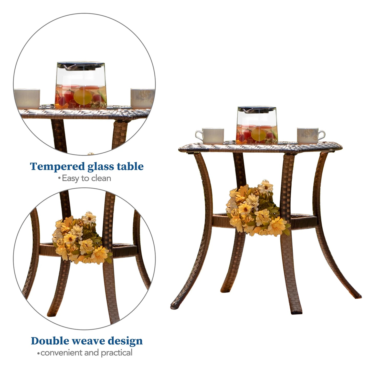 Rattan Swivel Rocking Chairs 3 PC Patio Conversation Set, Outdoor Bistro Set Lawn Garden with 2 Cushioned Chairs & 1 Side Table