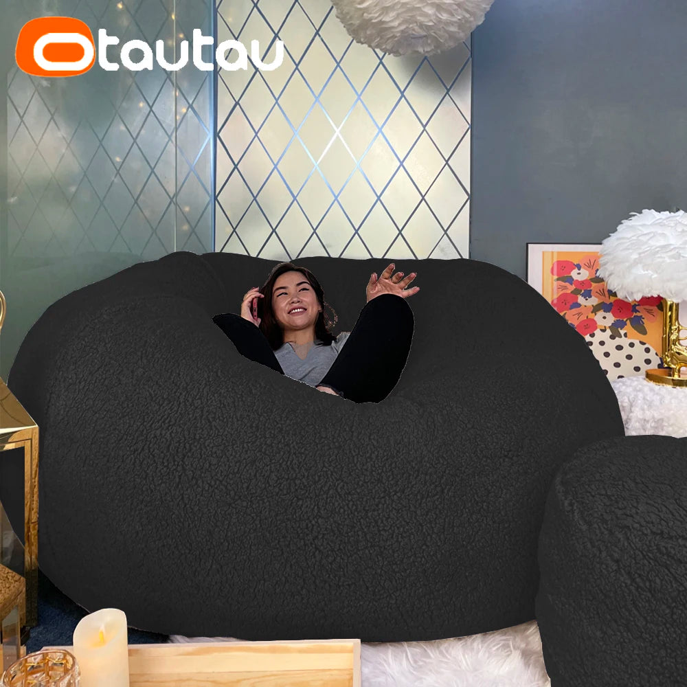 King Size Giant Sofa Sac Pouf Cover No Filling Soft Fluffy Bean Bag Chair Puff Couch Floor Corner Seat Futon DD007
