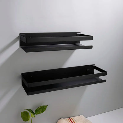 Stainless Steel Bathroom Shelf Black Shower Shampoo Storage Rack Adhesive Suqare Kitchen Bathroom Shlef 20Cm 30Cm 40Cm 50Cm