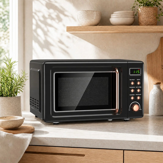 0.7 Cu.Ft Retro Countertop Microwave Oven 700W LED Display Glass Turntable Rose Gold