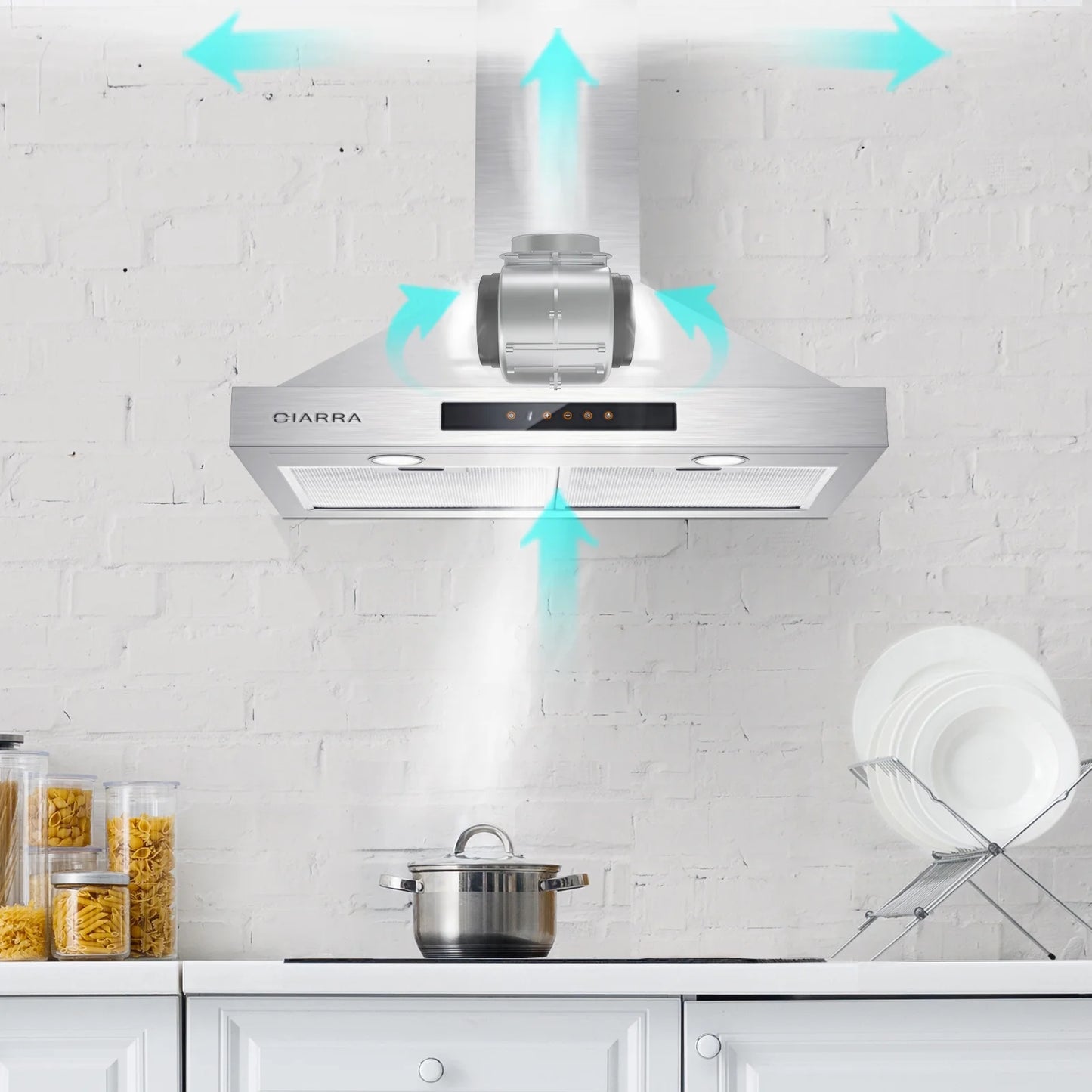 Wall Mount Range Hood 30 Inch in Stainless Steel with Carbon Filter Kit for Recirculating CAS30875-003
