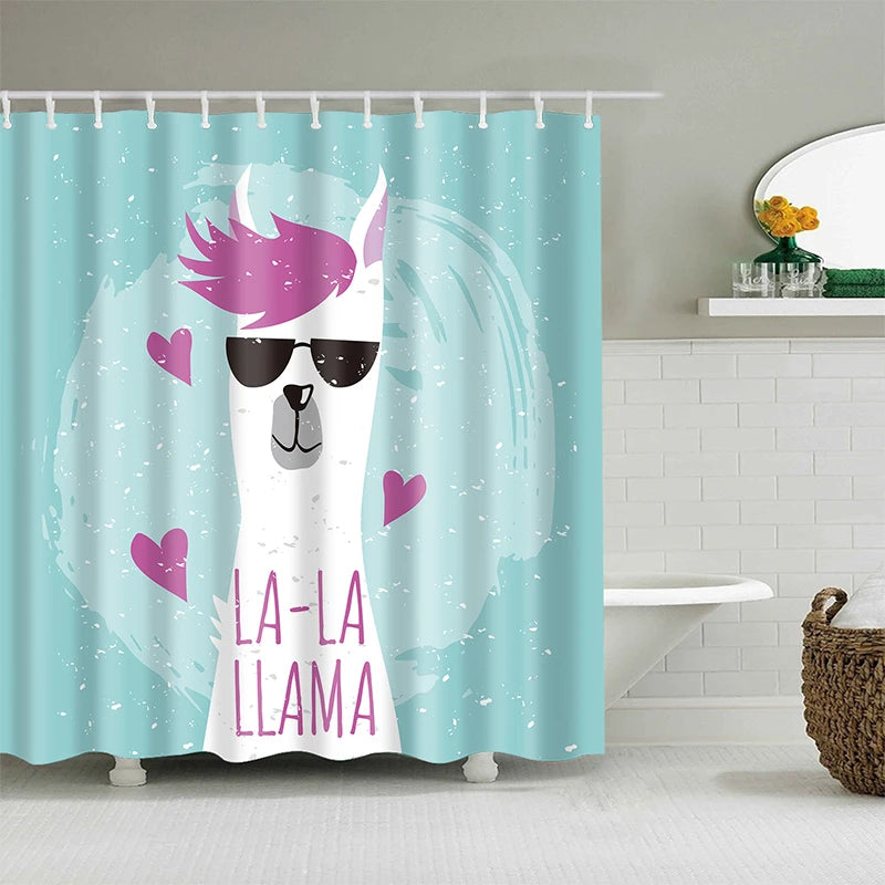 Alpaca Pattern Bath Curtain Waterproof Shower Curtains Polyester Cartoon Bath Screen Printed Curtain for Bathroom Home Decor