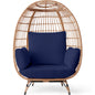 Wicker Egg Chair Oversized Indoor Outdoor Patio Lounger W/ Steel Frame - Navy