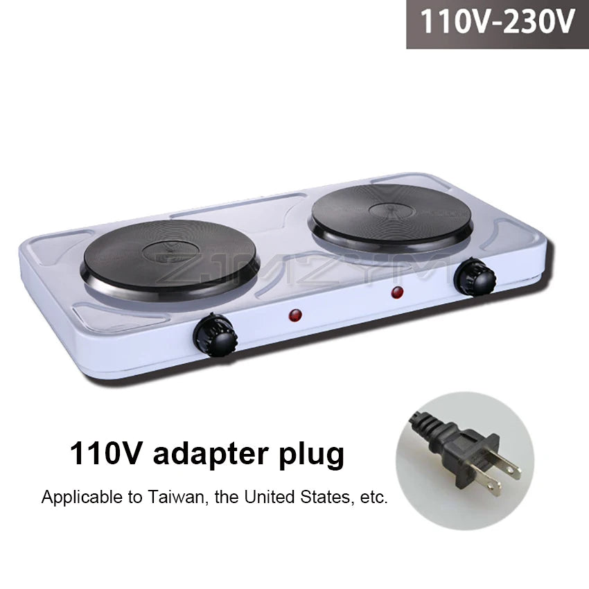 110/220V Electric Burner Hotplate Coffee Heating Stove 2 Pots Heater Induction Cooker Stove Furnace Adjustable Temperature 2000W