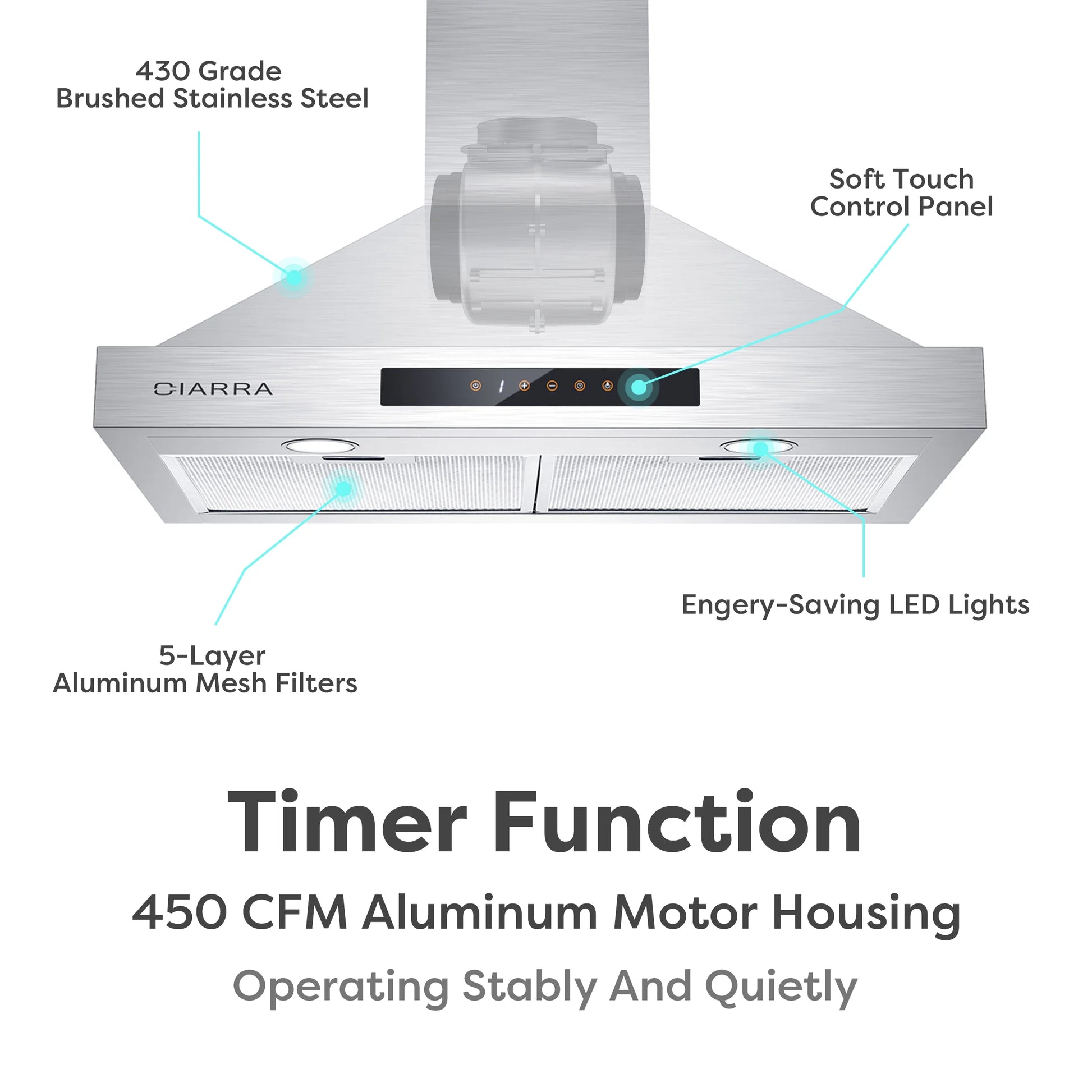 Wall Mount Range Hood 30 Inch in Stainless Steel with Carbon Filter Kit for Recirculating CAS30875-003