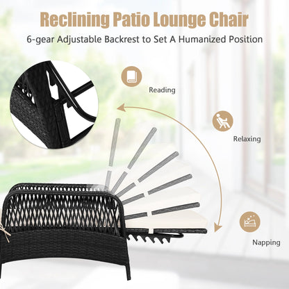 Set of 2 Adjustable Patio Rattan Lounge Chair Chaise Recliner W/ Cushion & Pillow